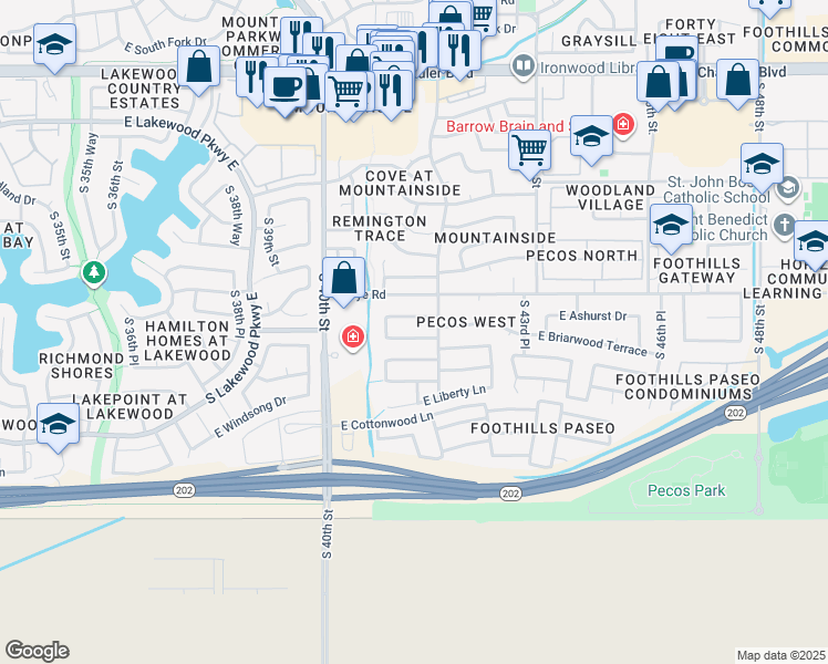 map of restaurants, bars, coffee shops, grocery stores, and more near 16421 South 41st Street in Phoenix