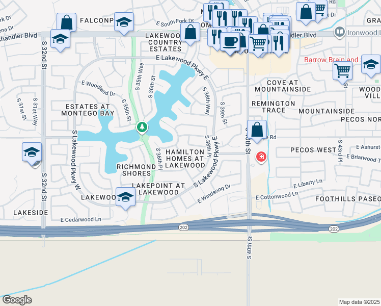 map of restaurants, bars, coffee shops, grocery stores, and more near 3746 East Night Hawk Way in Phoenix