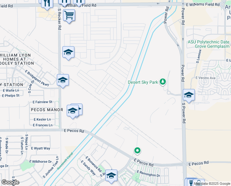 map of restaurants, bars, coffee shops, grocery stores, and more near 4348 East Ronald Street in Gilbert