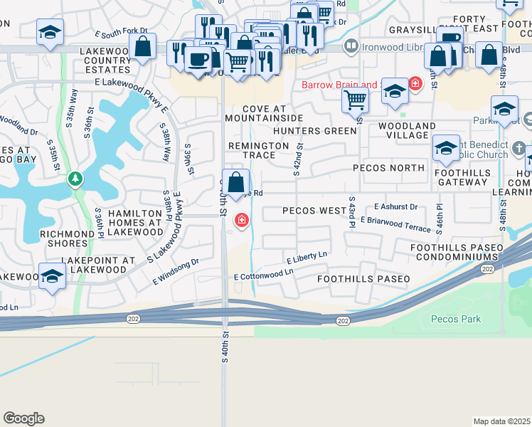 map of restaurants, bars, coffee shops, grocery stores, and more near 16421 South 41st Street in Phoenix