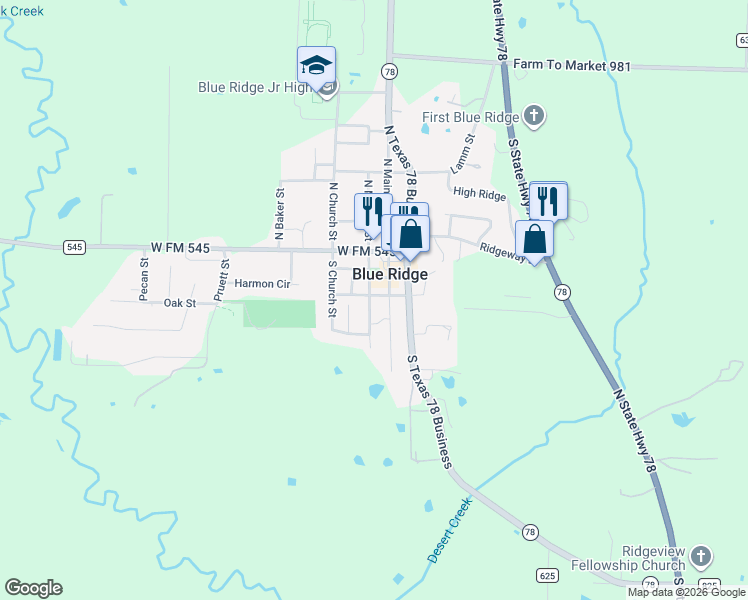 map of restaurants, bars, coffee shops, grocery stores, and more near 302 South Main Street in Blue Ridge