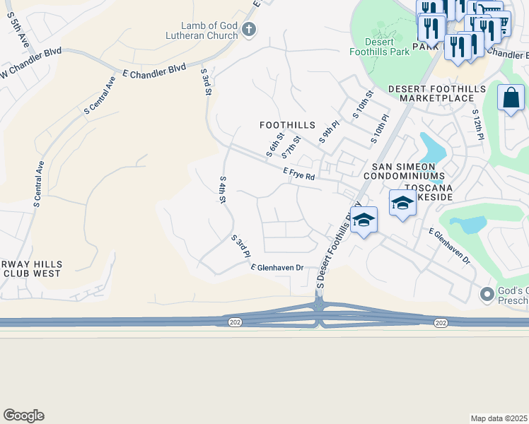 map of restaurants, bars, coffee shops, grocery stores, and more near 16503 South 6th Place in Phoenix
