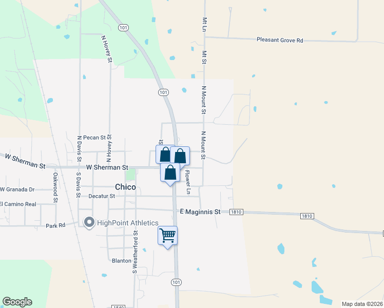 map of restaurants, bars, coffee shops, grocery stores, and more near 501 E Kentucky St in Chico