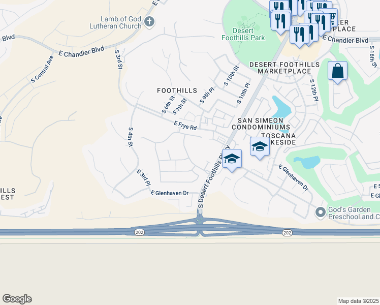 map of restaurants, bars, coffee shops, grocery stores, and more near 16414 South 8th Way in Phoenix