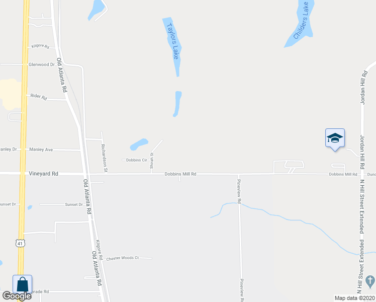 map of restaurants, bars, coffee shops, grocery stores, and more near 237 Dobbins Mill Road in Griffin