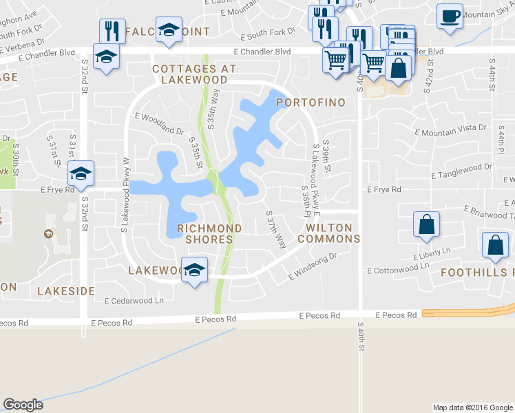 map of restaurants, bars, coffee shops, grocery stores, and more near 3709 E Briarwood Terrace in Phoenix
