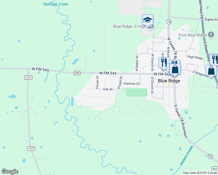 map of restaurants, bars, coffee shops, grocery stores, and more near 201 Oak Street in Blue Ridge