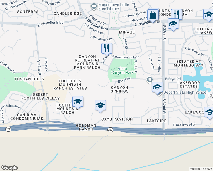map of restaurants, bars, coffee shops, grocery stores, and more near 2806 East Frye Road in Phoenix