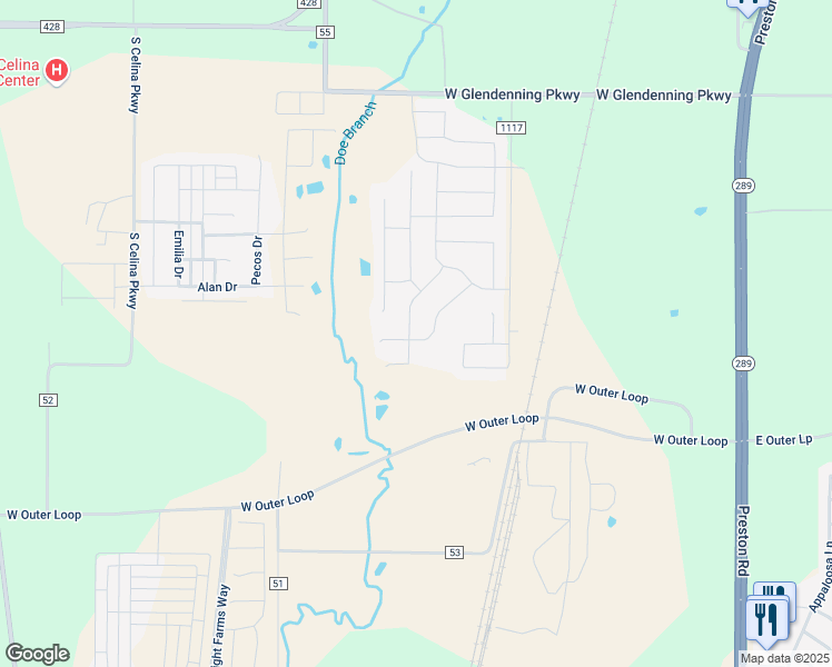 map of restaurants, bars, coffee shops, grocery stores, and more near 2030 Saint Andrews Drive in Celina