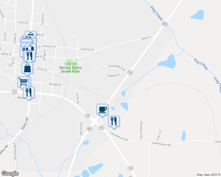 map of restaurants, bars, coffee shops, grocery stores, and more near 103 Peyton Court in Senoia