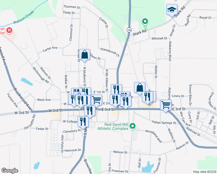 map of restaurants, bars, coffee shops, grocery stores, and more near 315 Covington Street in Jackson