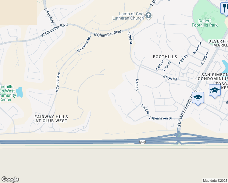 map of restaurants, bars, coffee shops, grocery stores, and more near 16427 South 2nd Place in Phoenix