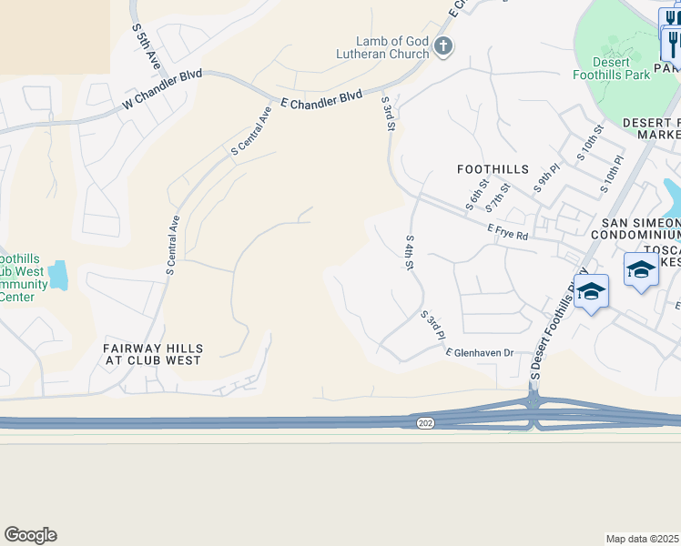 map of restaurants, bars, coffee shops, grocery stores, and more near 16427 South 2nd Place in Phoenix