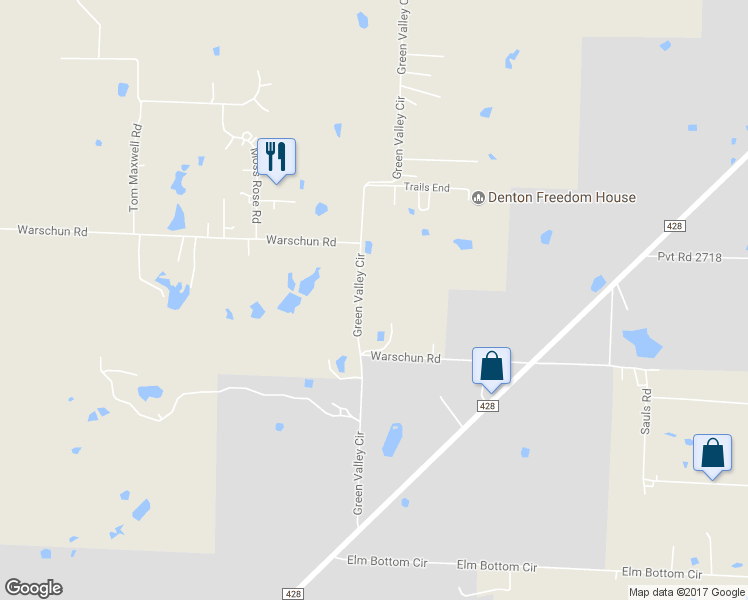 map of restaurants, bars, coffee shops, grocery stores, and more near 5860 Green Valley Circle in Aubrey