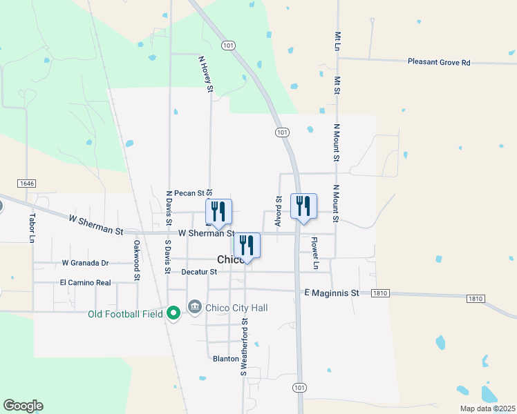 map of restaurants, bars, coffee shops, grocery stores, and more near 107 West Kentucky Street in Chico