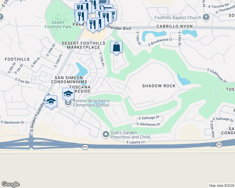 map of restaurants, bars, coffee shops, grocery stores, and more near 1439 East Briarwood Terrace in Phoenix