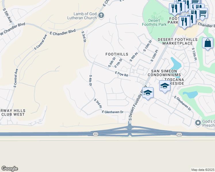 map of restaurants, bars, coffee shops, grocery stores, and more near 16503 South 6th Place in Phoenix