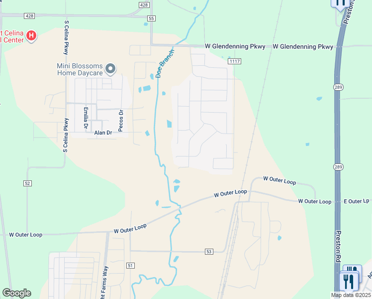 map of restaurants, bars, coffee shops, grocery stores, and more near 2030 Saint Andrews Drive in Celina