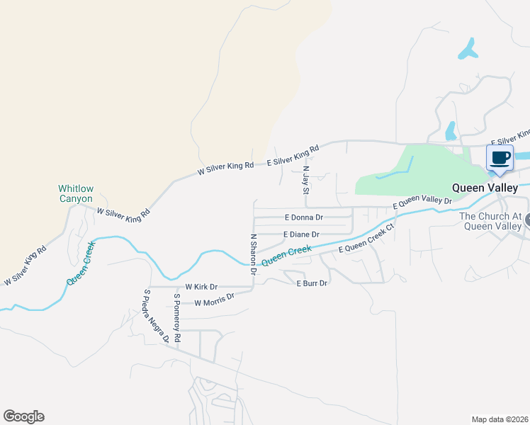 map of restaurants, bars, coffee shops, grocery stores, and more near 69 East Donna Drive in Queen Valley