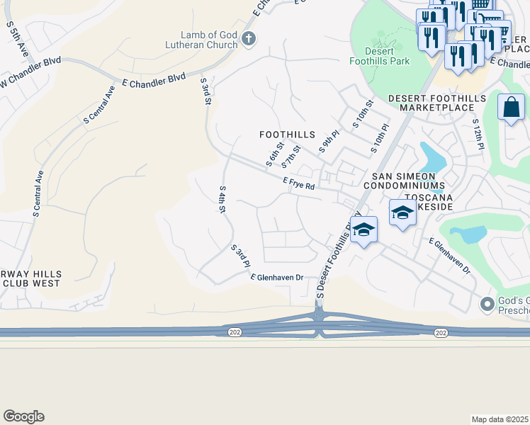 map of restaurants, bars, coffee shops, grocery stores, and more near 16503 South 6th Place in Phoenix