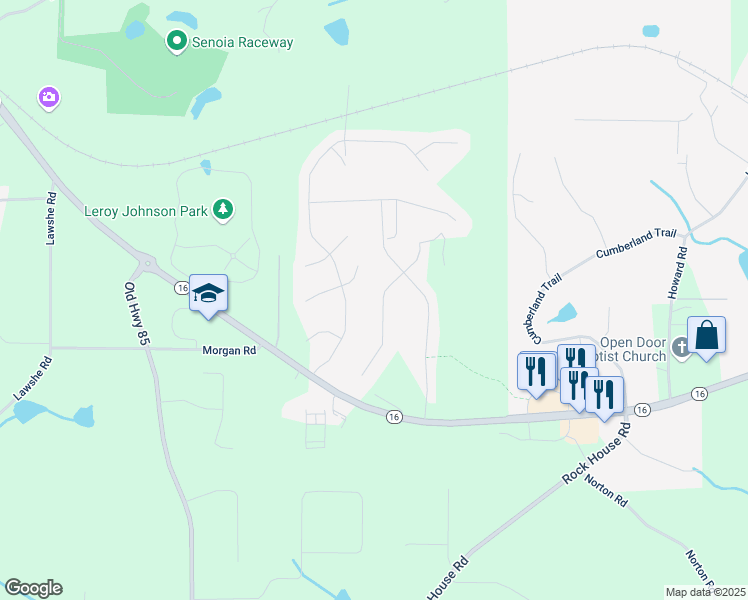 map of restaurants, bars, coffee shops, grocery stores, and more near 135 Wet Stone Road in Senoia