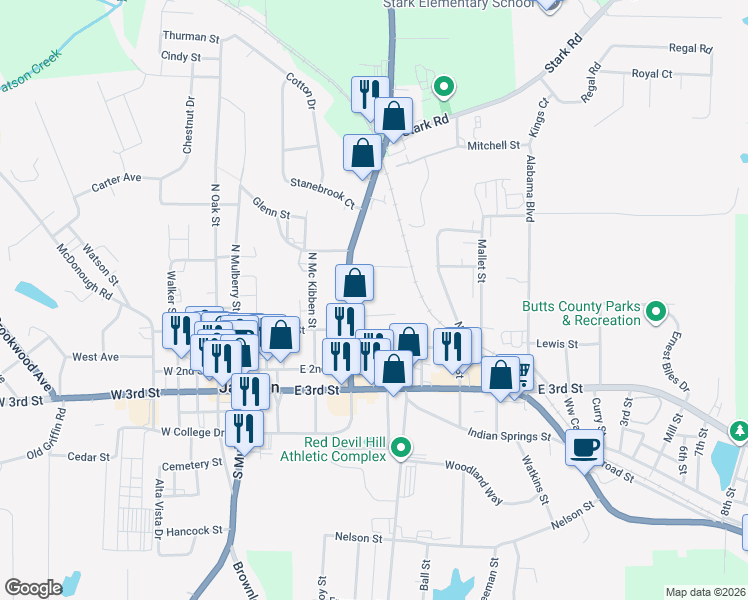 map of restaurants, bars, coffee shops, grocery stores, and more near 143 Hanover Street in Jackson