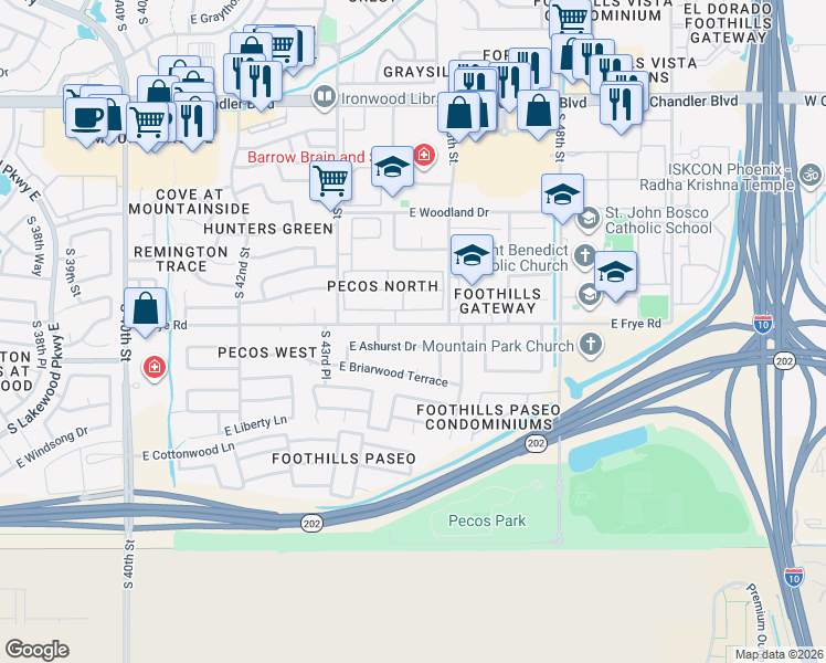 map of restaurants, bars, coffee shops, grocery stores, and more near 4532 East Wildwood Drive in Phoenix