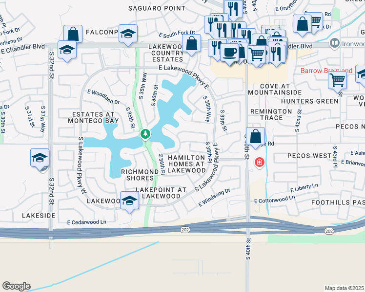 map of restaurants, bars, coffee shops, grocery stores, and more near 16226 South 37th Way in Phoenix