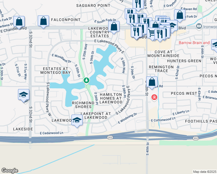 map of restaurants, bars, coffee shops, grocery stores, and more near 16226 South 37th Way in Phoenix