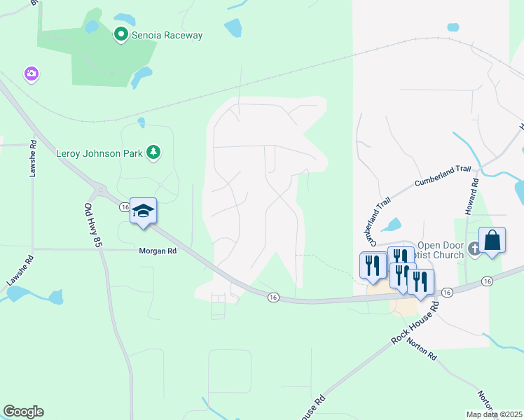 map of restaurants, bars, coffee shops, grocery stores, and more near 135 Wet Stone Road in Senoia