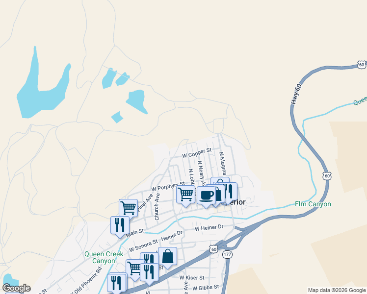map of restaurants, bars, coffee shops, grocery stores, and more near 398 North Lobb Avenue in Superior