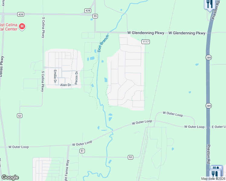 map of restaurants, bars, coffee shops, grocery stores, and more near 2001 Saint Andrews Drive in Celina
