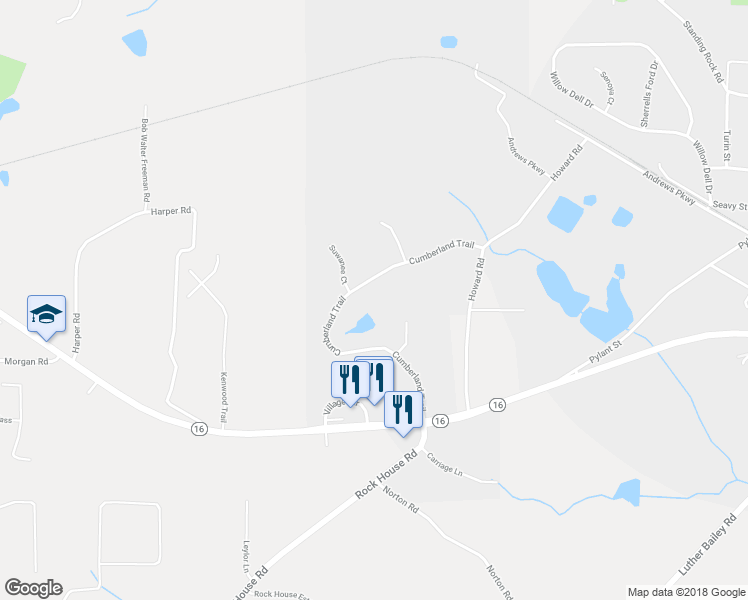map of restaurants, bars, coffee shops, grocery stores, and more near 389 Cumberland Trail in Senoia