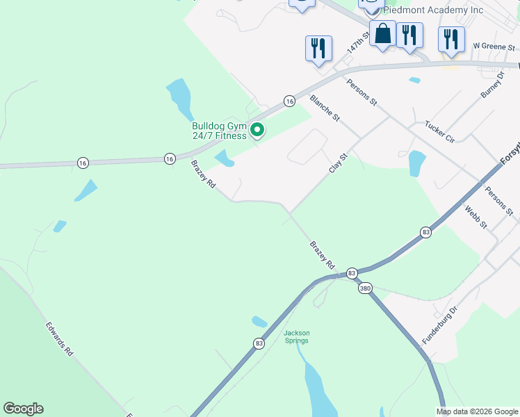 map of restaurants, bars, coffee shops, grocery stores, and more near 357 Brazey Road in Monticello