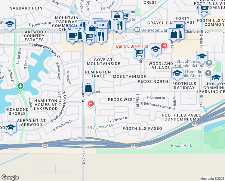 map of restaurants, bars, coffee shops, grocery stores, and more near 4155 East Wildwood Drive in Phoenix