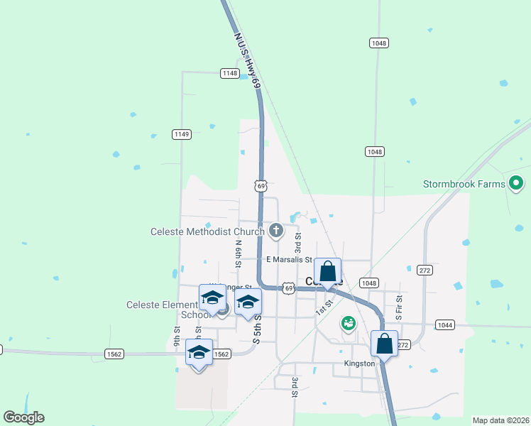 map of restaurants, bars, coffee shops, grocery stores, and more near 304 U.S. 69 in Celeste