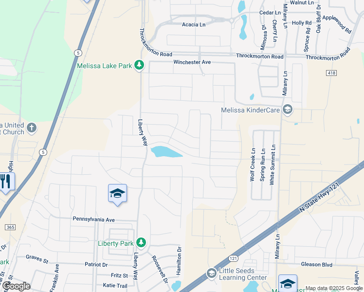 map of restaurants, bars, coffee shops, grocery stores, and more near 2812 Middleton Drive in Melissa