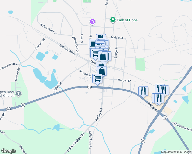 map of restaurants, bars, coffee shops, grocery stores, and more near 31 Baggarly Way in Senoia