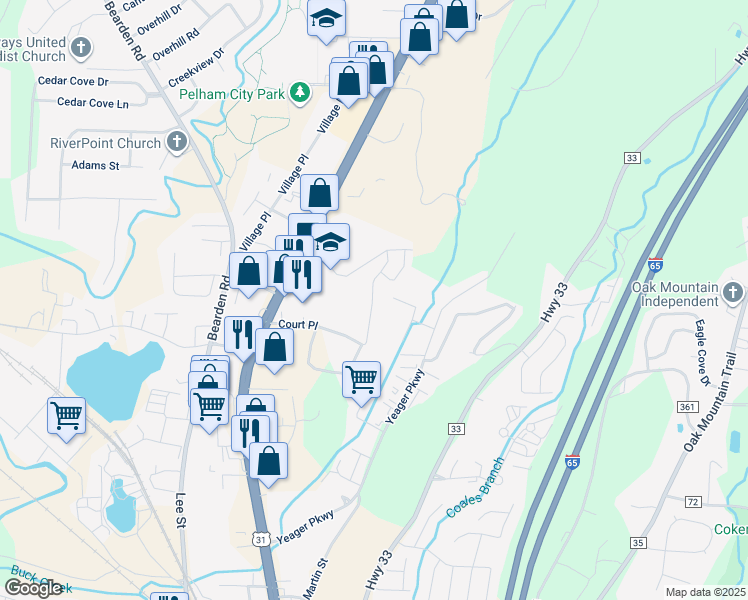 map of restaurants, bars, coffee shops, grocery stores, and more near 137 Canyon Trail in Pelham