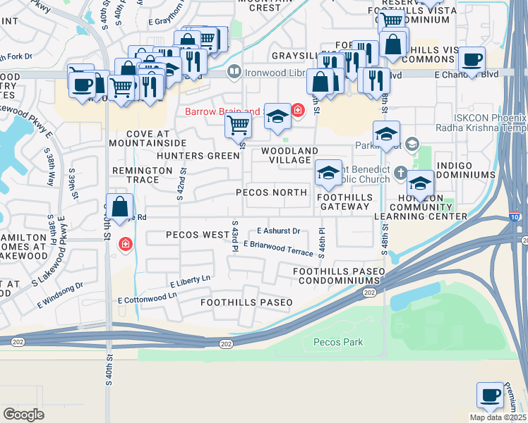 map of restaurants, bars, coffee shops, grocery stores, and more near 4433 East Wildwood Drive in Phoenix