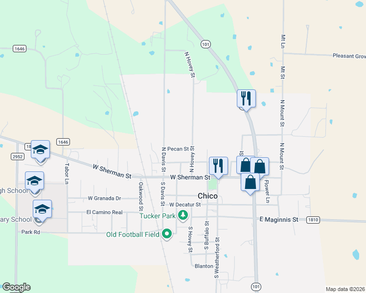 map of restaurants, bars, coffee shops, grocery stores, and more near 306 Pecan Street in Chico
