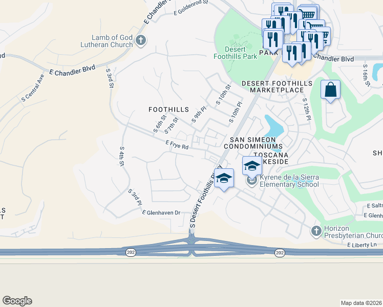 map of restaurants, bars, coffee shops, grocery stores, and more near 840 East Ashurst Drive in Phoenix