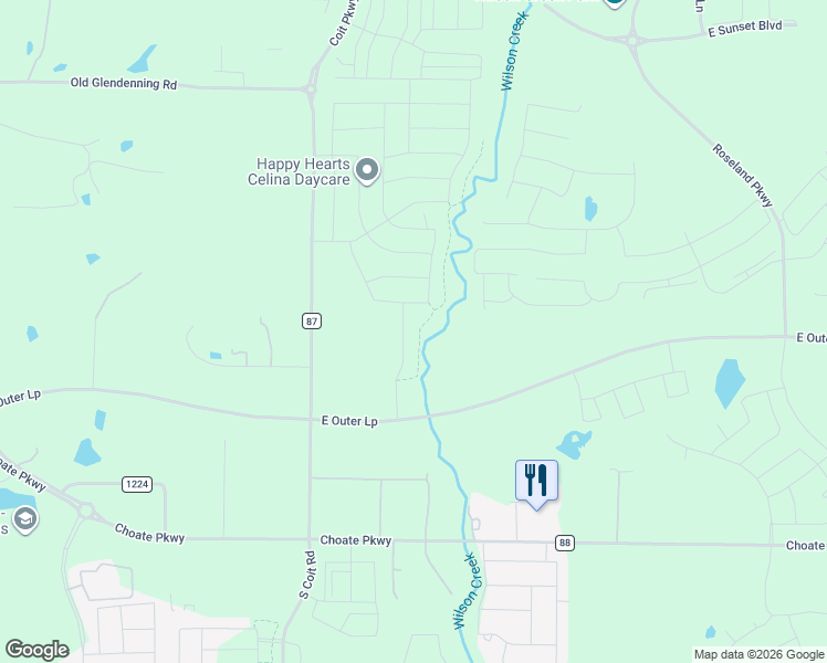 map of restaurants, bars, coffee shops, grocery stores, and more near 2013 Bluestem Road in Celina