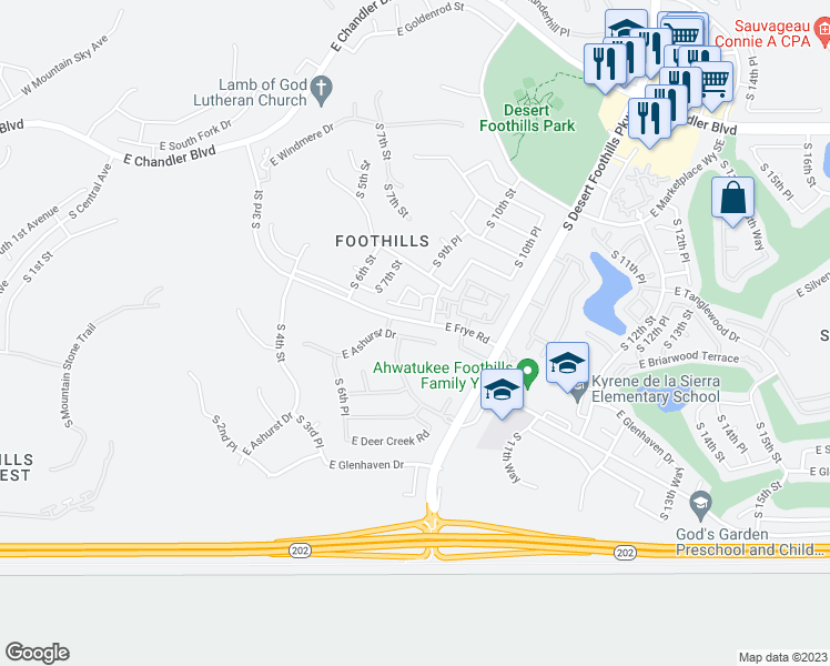 map of restaurants, bars, coffee shops, grocery stores, and more near 820 East Ashurst Drive in Phoenix