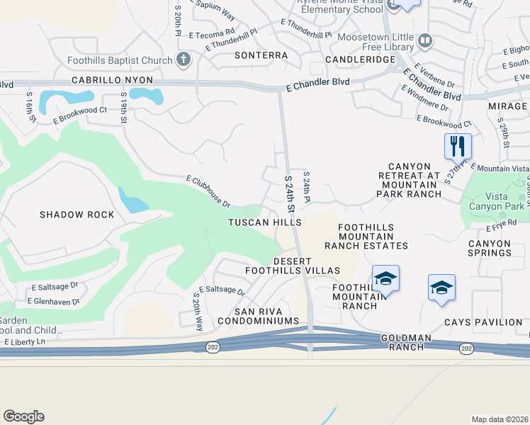 map of restaurants, bars, coffee shops, grocery stores, and more near 16404 South 23rd Way in Phoenix