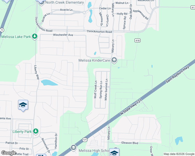 map of restaurants, bars, coffee shops, grocery stores, and more near 3814 Spring Run Lane in Melissa