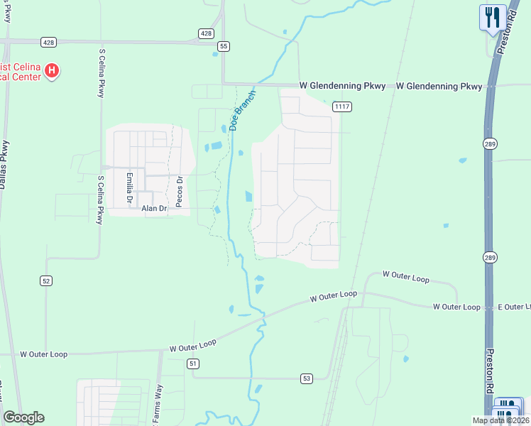 map of restaurants, bars, coffee shops, grocery stores, and more near 2001 Saint Andrews Drive in Celina