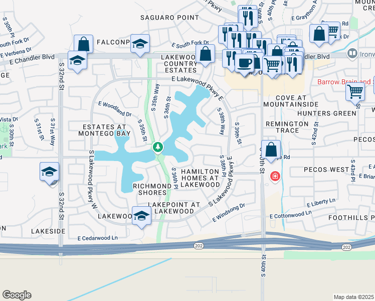 map of restaurants, bars, coffee shops, grocery stores, and more near 16226 South 37th Way in Phoenix