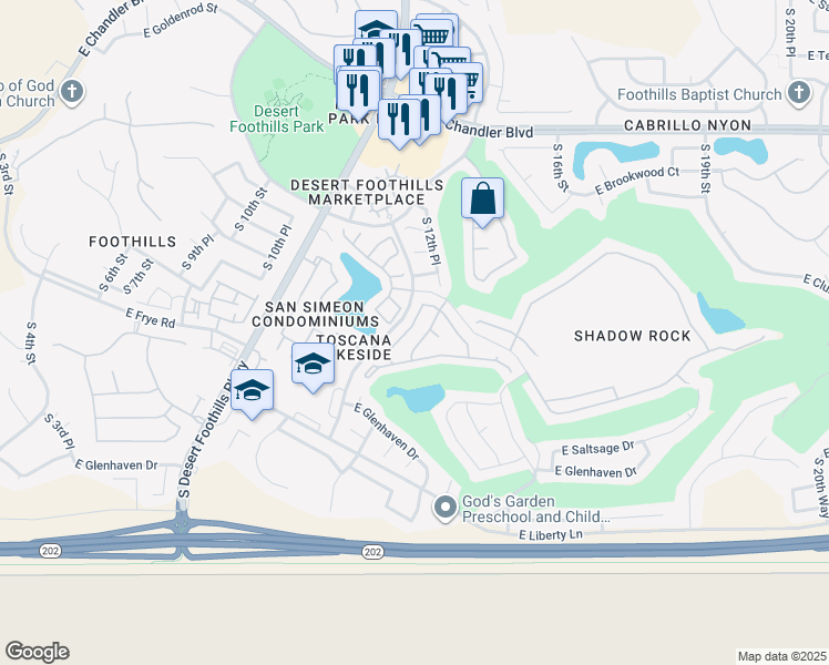 map of restaurants, bars, coffee shops, grocery stores, and more near 16245 South 12th Place in Phoenix