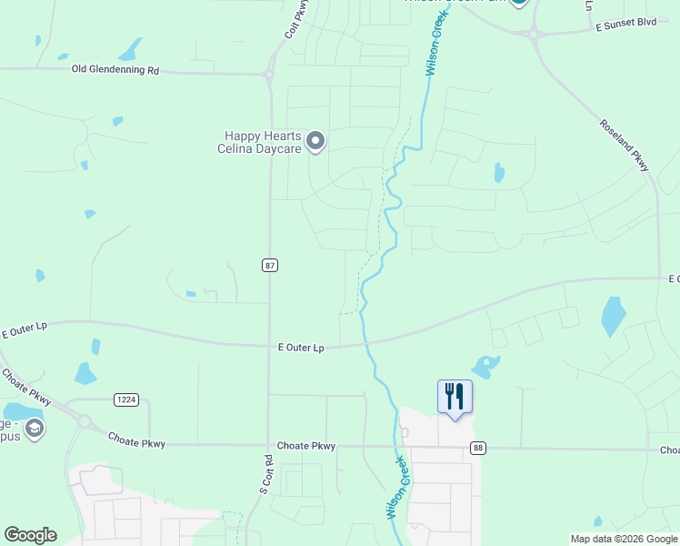 map of restaurants, bars, coffee shops, grocery stores, and more near 2013 Bluestem Road in Celina